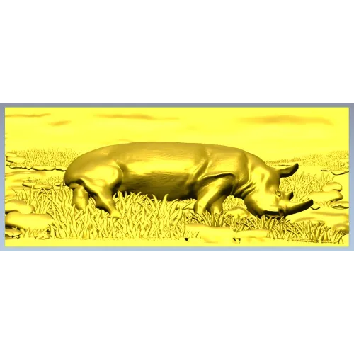 Носорог в траве - 3D панно STL для ЧПУ