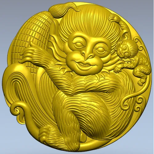 Playful Monkey Round Relief - STL 3D model for CNC
