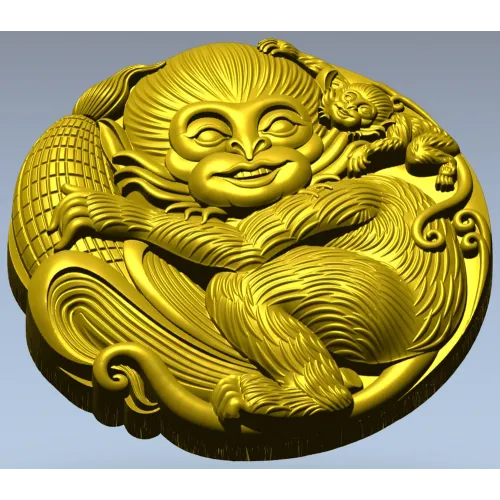 Playful Monkey Round Relief - STL 3D model for CNC