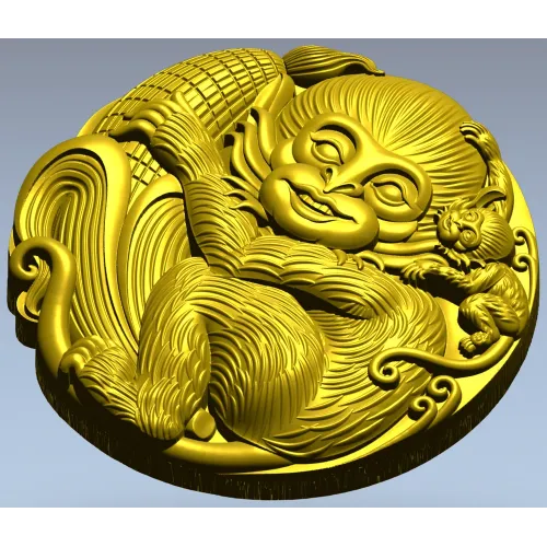 Playful Monkey Round Relief - STL 3D model for CNC