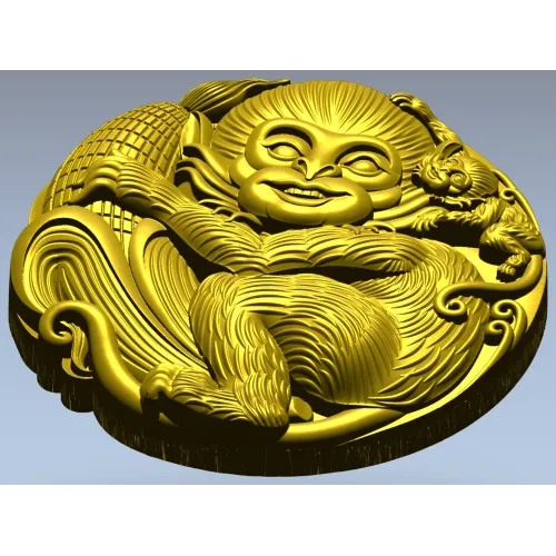 Playful Monkey Round Relief - STL 3D model for CNC
