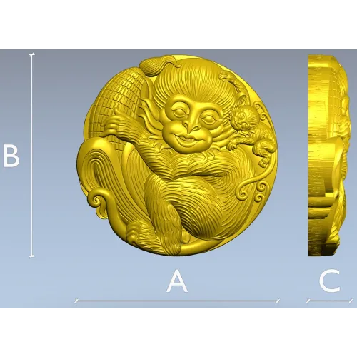Playful Monkey Round Relief - STL 3D model for CNC