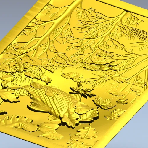 3D модель STL - панно "Пруд с карпом" для ЧПУ