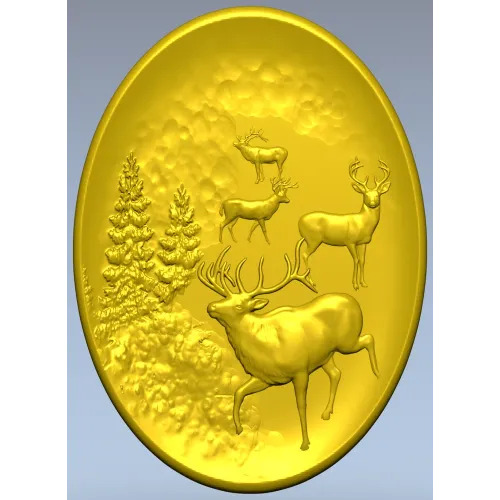 Овальный медальон с оленями - STL 3D модель для ЧПУ