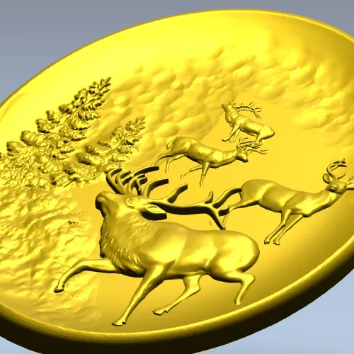 Овальный медальон с оленями - STL 3D модель для ЧПУ