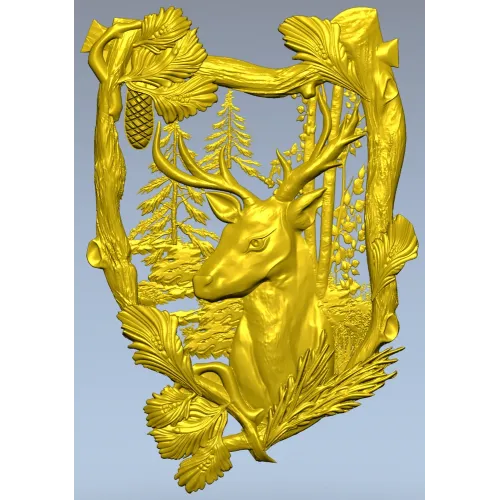 Forest Stag Emblem - detailed STL 3D model for CNC