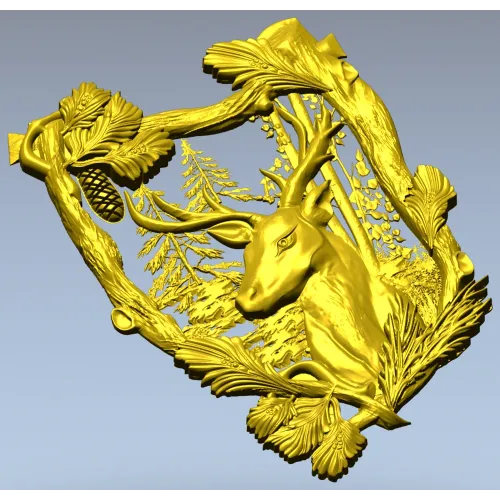 Forest Stag Emblem - detailed STL 3D model for CNC