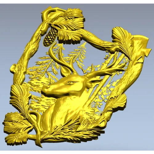 Forest Stag Emblem - detailed STL 3D model for CNC