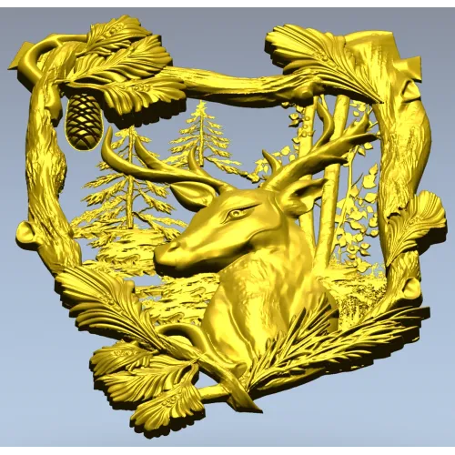 Forest Stag Emblem - detailed STL 3D model for CNC