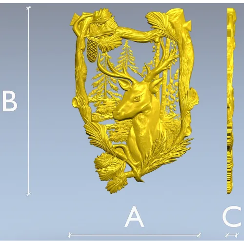 Forest Stag Emblem - detailed STL 3D model for CNC