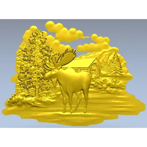Лесной лось у избушки - 3D модель STL для ЧПУ