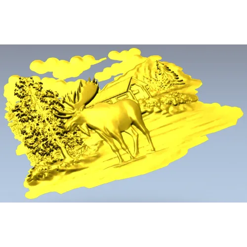 Лесной лось у избушки - 3D модель STL для ЧПУ
