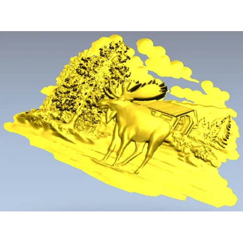 Лесной лось у избушки - 3D модель STL для ЧПУ