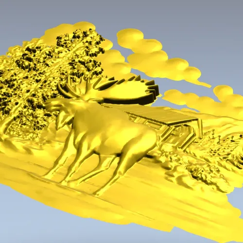 Лесной лось у избушки - 3D модель STL для ЧПУ