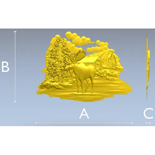 Лесной лось у избушки - 3D модель STL для ЧПУ