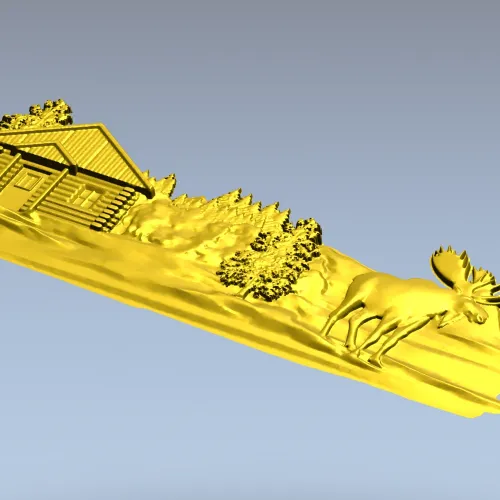 Лесная хижина с лосём - рельефная 3D модель STL для ЧПУ