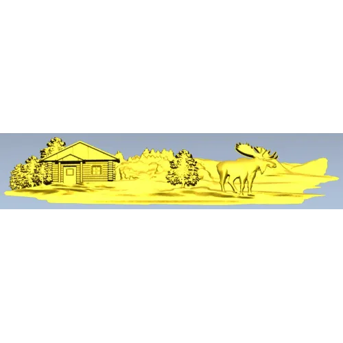 Лесная хижина с лосём - рельефная 3D модель STL для ЧПУ