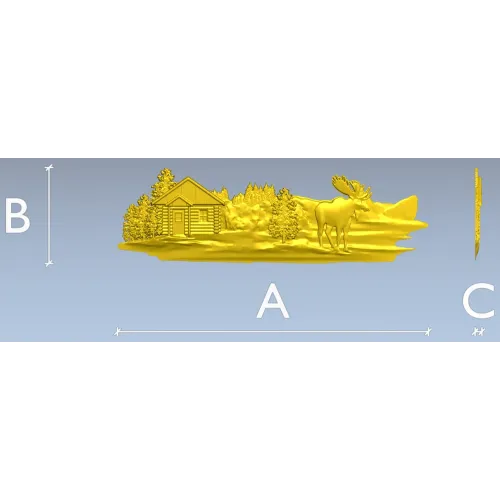 Лесная хижина с лосём - рельефная 3D модель STL для ЧПУ