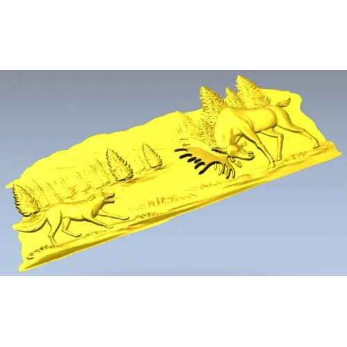 Панель "Встреча в тайге" - рельефная 3D модель STL для ЧПУ