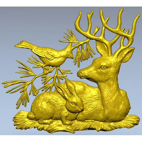 Forest Harmony - Deer, Rabbit & Bird Relief STL 3D Model for CNC