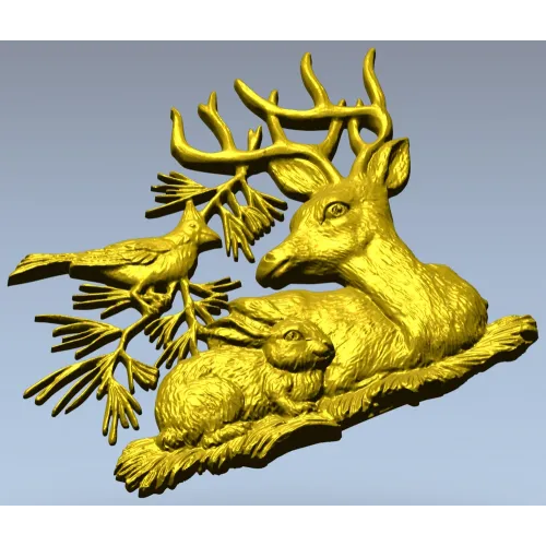 Forest Harmony - Deer, Rabbit & Bird Relief STL 3D Model for CNC