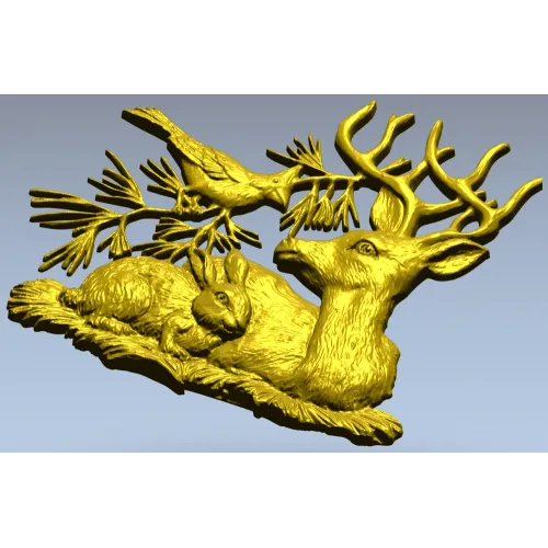 Forest Harmony - Deer, Rabbit & Bird Relief STL 3D Model for CNC
