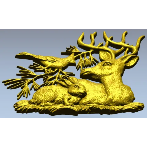 Forest Harmony - Deer, Rabbit & Bird Relief STL 3D Model for CNC