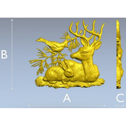 Forest Harmony - Deer, Rabbit & Bird Relief STL 3D Model for CNC