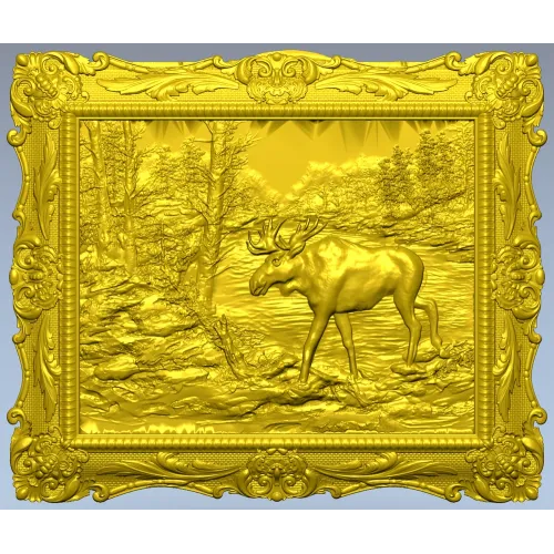 Framed Moose Relief - STL 3D Model for CNC Carving