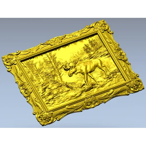Framed Moose Relief - STL 3D Model for CNC Carving