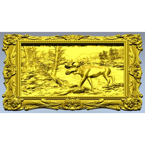 Framed Moose Relief - STL 3D Model for CNC Carving