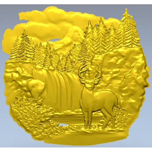 Олень у водопада - 3D модель STL для ЧПУ