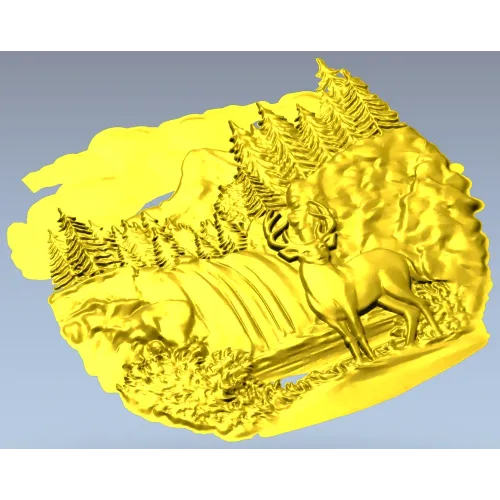 Олень у водопада - 3D модель STL для ЧПУ