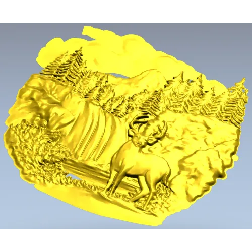 Олень у водопада - 3D модель STL для ЧПУ