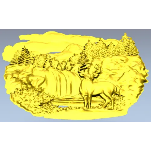 Олень у водопада - 3D модель STL для ЧПУ