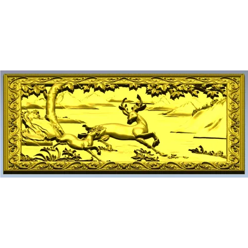 Stag and Fawn Relief Panel STL