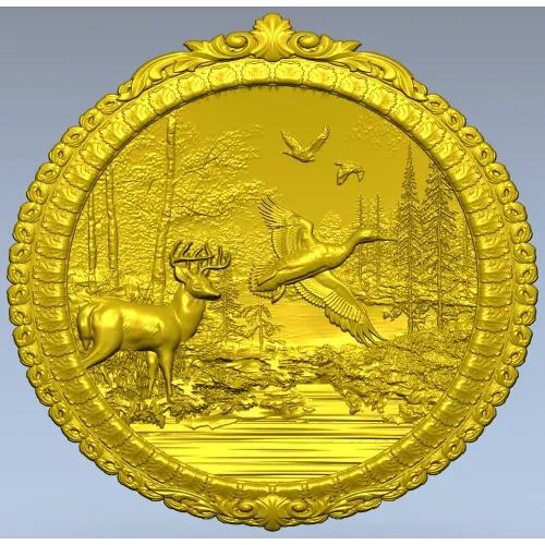 Forest Harmony Medallion - round high-relief STL for CNC