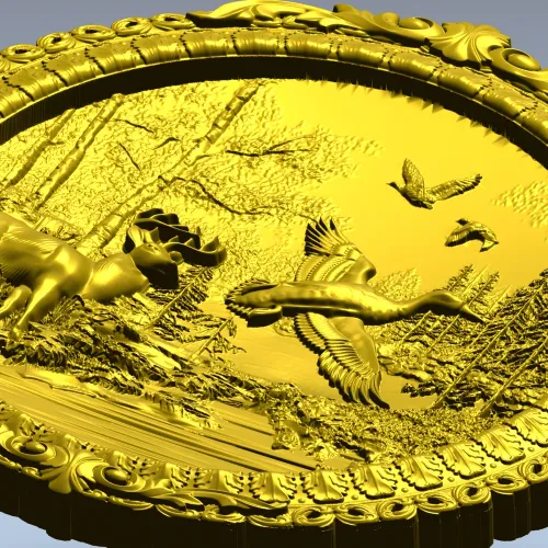 Forest Harmony Medallion - round high-relief STL for CNC