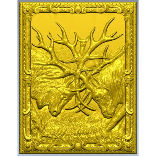 Stag Duel high-relief STL panel for CNC carving