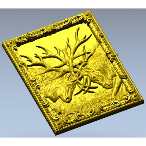 Stag Duel high-relief STL panel for CNC carving
