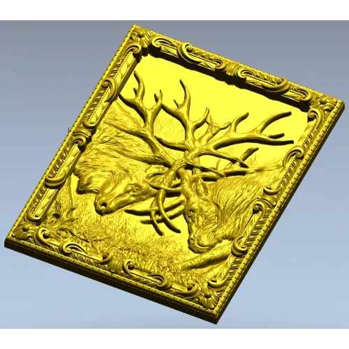 Stag Duel high-relief STL panel for CNC carving
