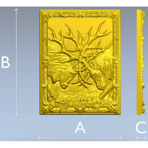 Stag Duel high-relief STL panel for CNC carving