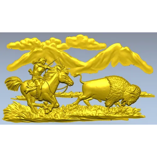 Горизонтальное панно "Погоня за бизоном" - STL 3D модель для ЧПУ