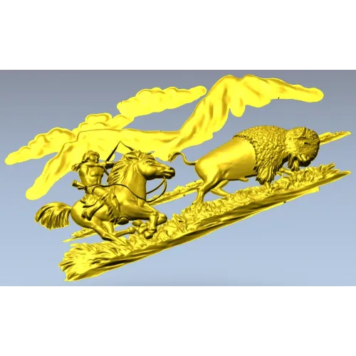 Горизонтальное панно "Погоня за бизоном" - STL 3D модель для ЧПУ