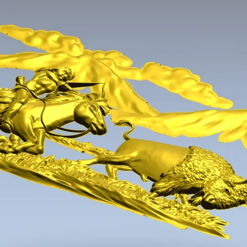Горизонтальное панно "Погоня за бизоном" - STL 3D модель для ЧПУ