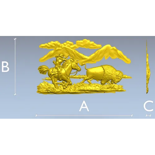 Горизонтальное панно "Погоня за бизоном" - STL 3D модель для ЧПУ