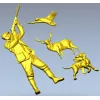 stl модель - охотник с собакой, оленем и птицей для ЧПУ