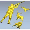 stl модель - охотник с собакой, оленем и птицей для ЧПУ