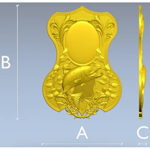 Trout Trophy Shield - STL 3D model for CNC milling