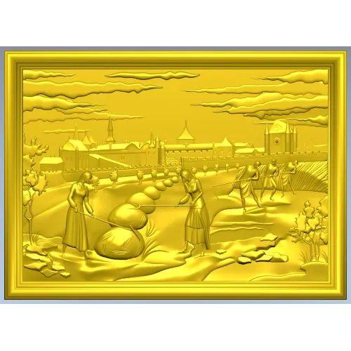 Панно "Сбор урожая у крепости" - 3D STL модель для ЧПУ